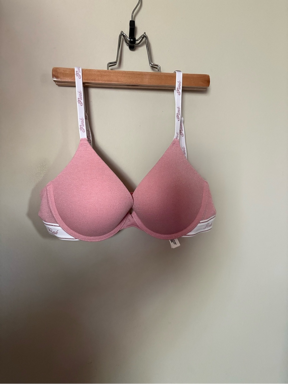 PINK Victoria's Secret Mauve Pink Push Up Bra with White Logo Straps